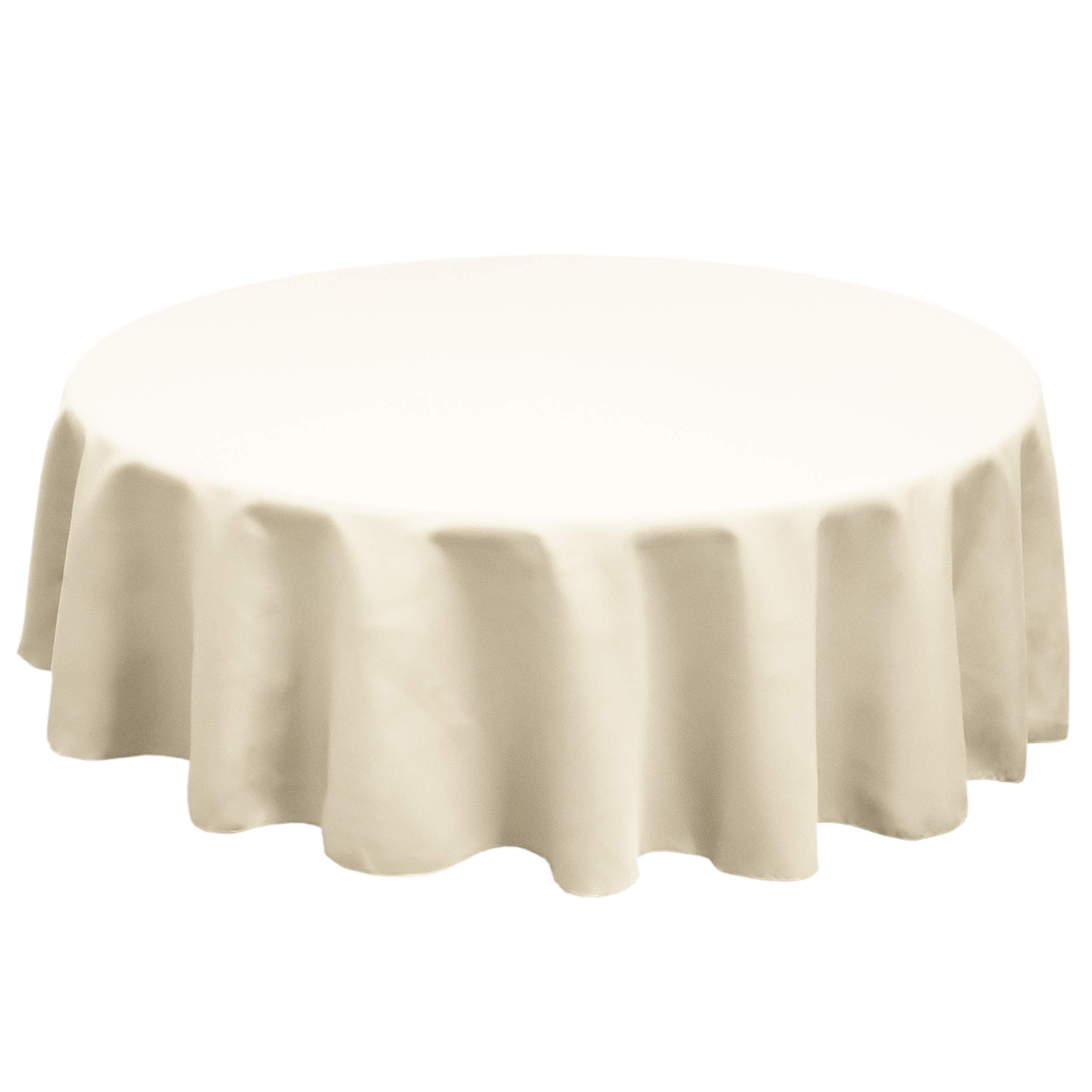 TableLinensforLess Polyester Round Tablecloth, 84 Inch Round, (Ivory)