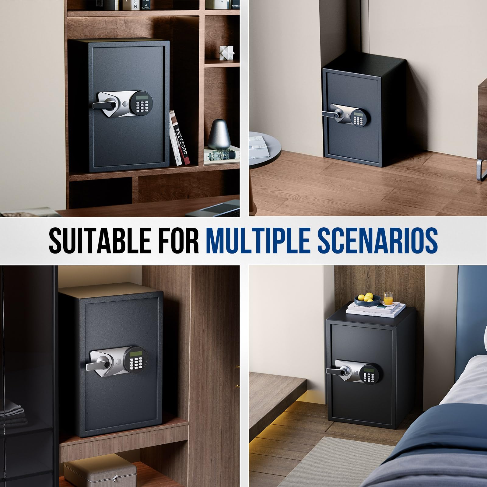 Cassaforte, BlackSmith Safe per la casa grande 35x31x50 cm, cassaforte di sicurezza digitale con impronta digitale biometrica e doppio avviso, borsa ignifuga, cassaforte da parete per ufficio hotel