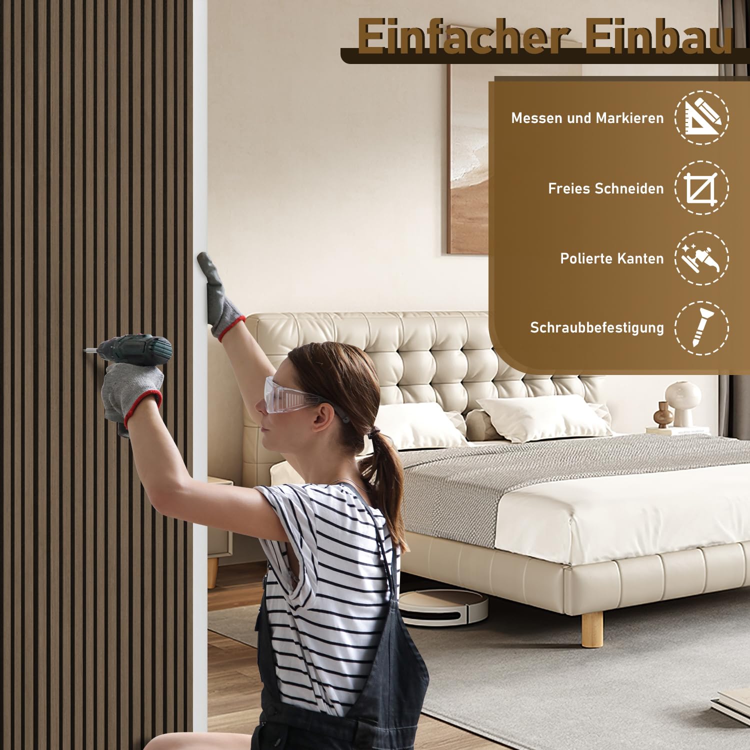 Drewniane panele akustyczne 120 x 60 cm (= 1 sztuka), panele ścienne 3D o wyglądzie drewna, dla lepszej akustyki pomieszczenia, panele ścienne z drewna do biura, czarny orzech