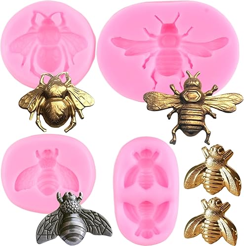 Mujiang Bumble Bee - Moldes de silicona para fondant para cupcakes, decoración de pasteles, dulces, chocolate, juego de 4