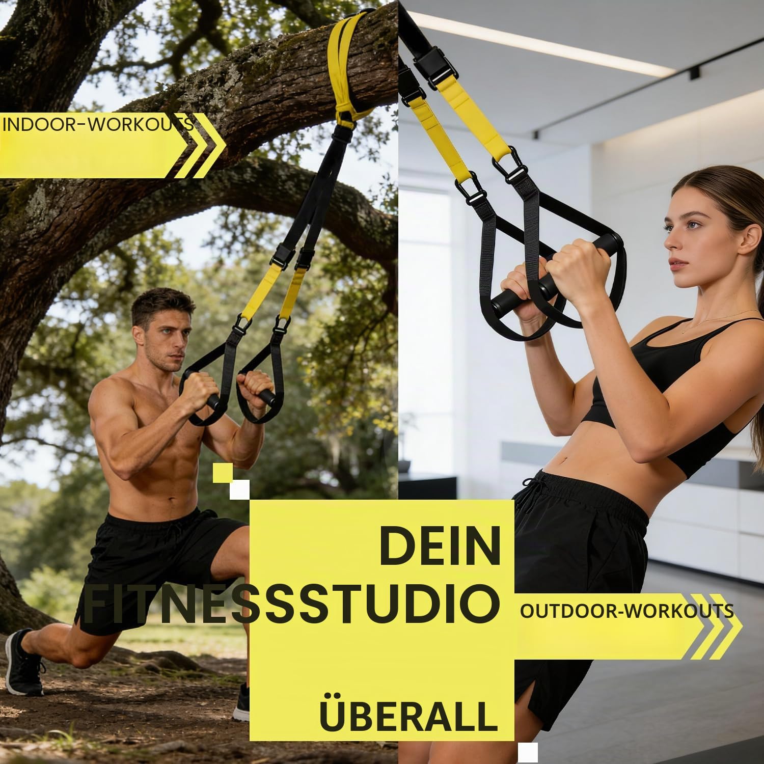 Suspension Trainer Kit Sling Training Strap System Bodyweight Home Resistance Kit mit Griffen Fitness Trainer mit Workout Guide Perfekt für Reisen und Workout Out Indoor & Outdoor