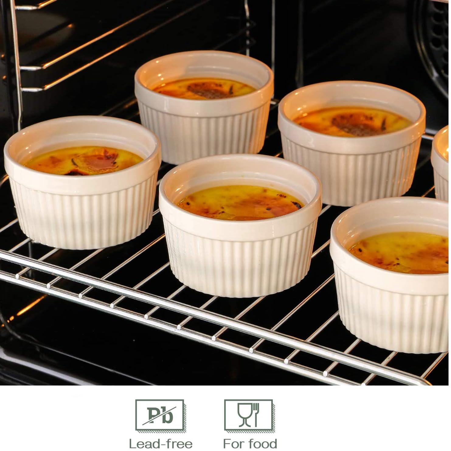 Auflaufförmchen-Set Auflaufförmchen for Creme Brulee, ofenfest, Porzellan-Auflaufförmchen im klassischen Stil for Backen, Soufflé-Auflaufförmchen, Auflaufförmchen-Schüsseln(6PCS,4 OZ)