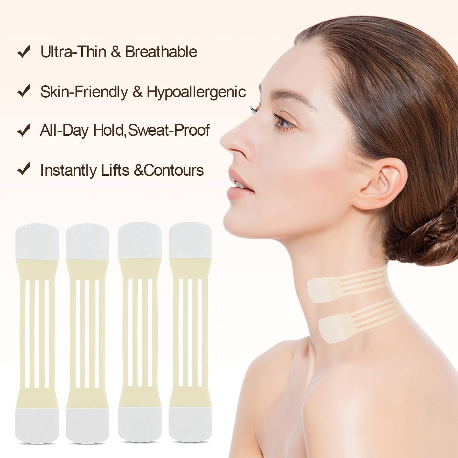 Set da 24 Cerotti Antirughe per il Collo – Nastro Lifting Invisibile Riutilizzabile – 20 Cerotti + 4 Fasce Elastiche – Effetto Lifting V-Shape Immediato contro le Rughe del Collo