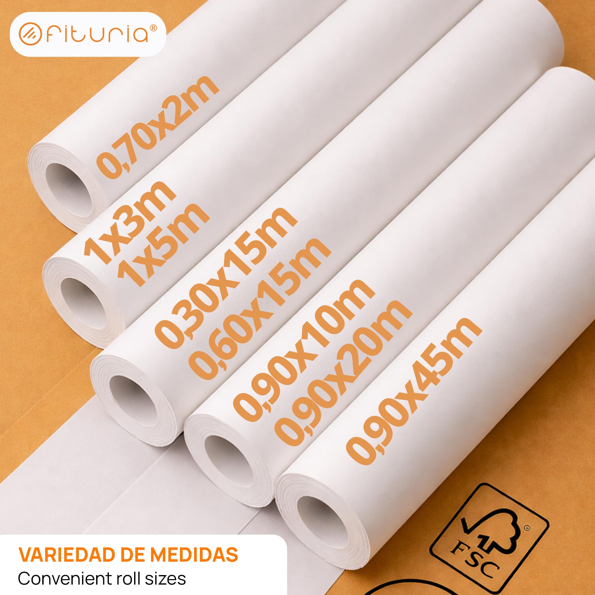 OFITURIA Papel Kraft Bianco - Rollo 1x3m - 6 Rotoli - Carta da pacchi e carta da regalo, carta da imballaggio per spedizioni e fai-da-te, resistente e facile da tagliare