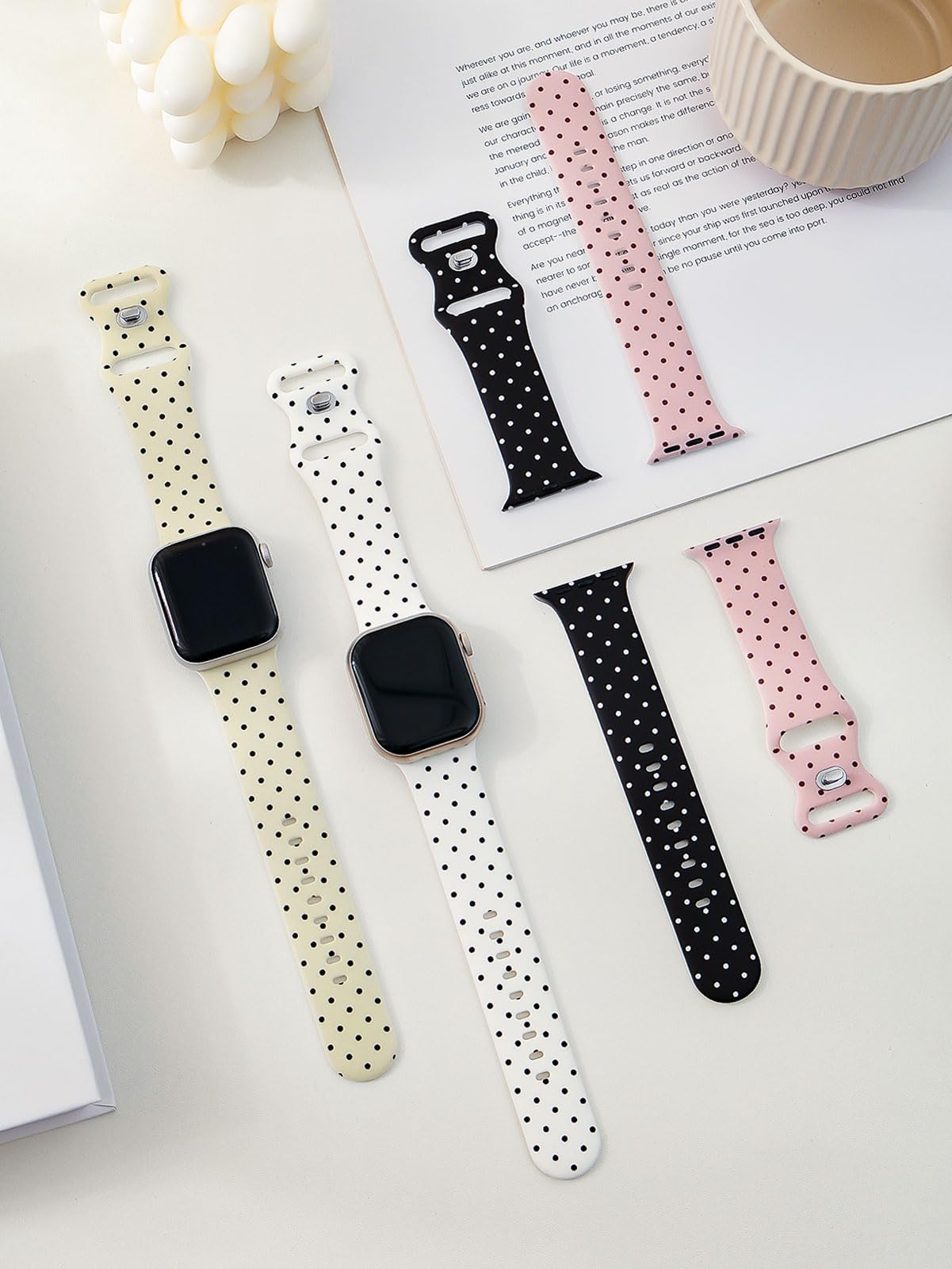 Bracelet de montre esthétique tendance à pois compatible avec Apple Watch 38 mm, 40 mm, 41 mm, 42 mm, 44 mm, 45 mm, 49 mm pour homme et femme, bracelet de sport mignon en silicone souple pour