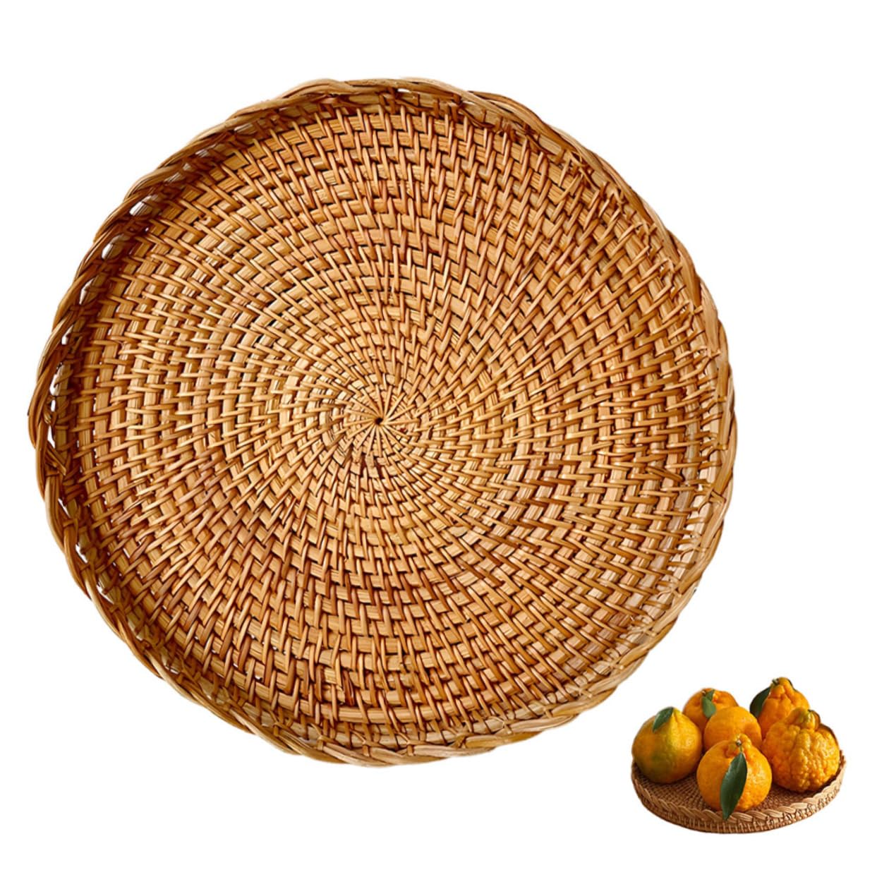GRIRIW Rattan Lace Fruit Plate Snack Serving Tray Woven Storage Basket Woven Baskets Serving Baskets Basket Woven Food Tray Storage Rack Delicate Woven Basket Portable Woven Basket