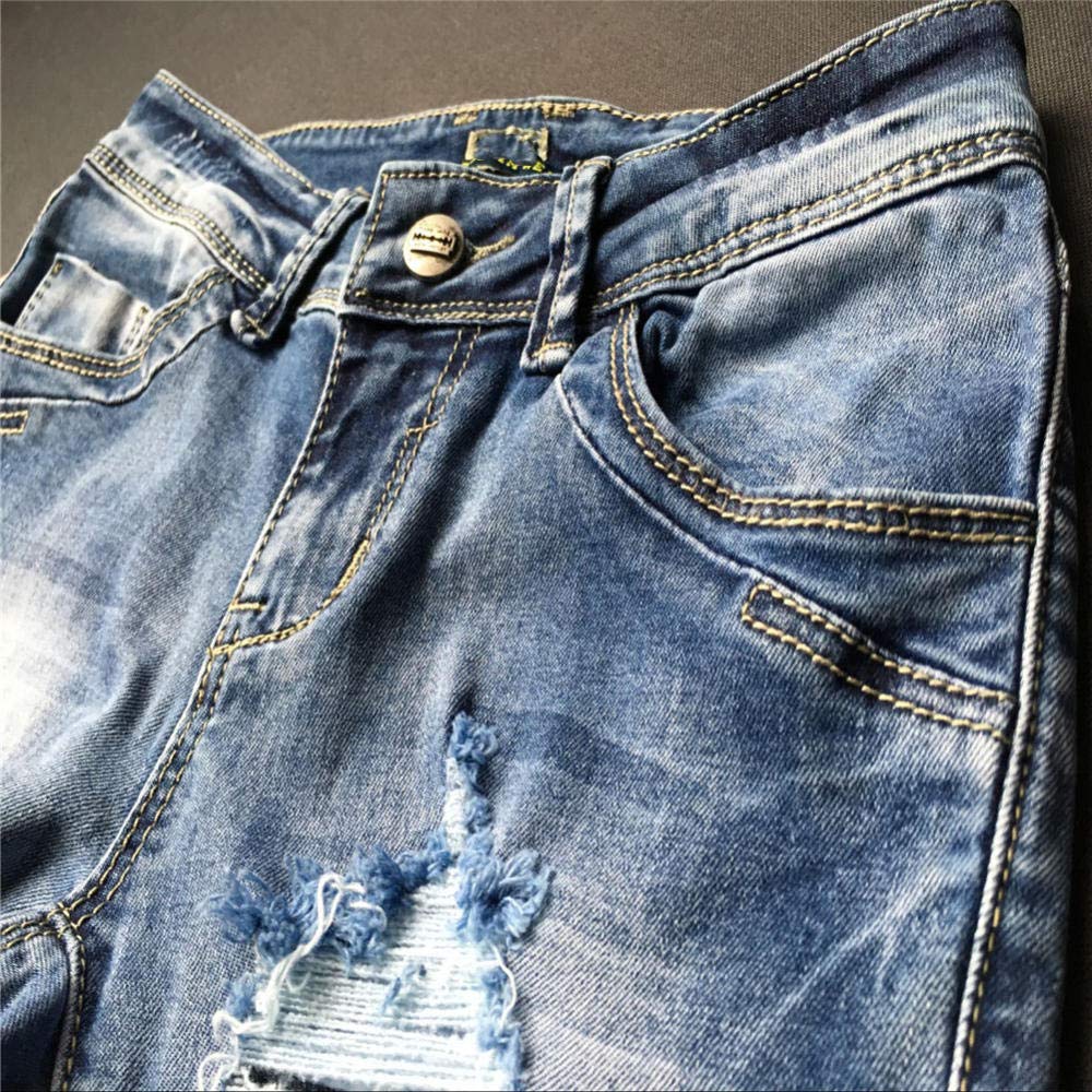 Niedrige Taille Blau zerkratzte Jeans Frauen Mode Loch Distressed Ripped Jeans Femme Push Up gebleichte Vintage Pantalones Mujer-36