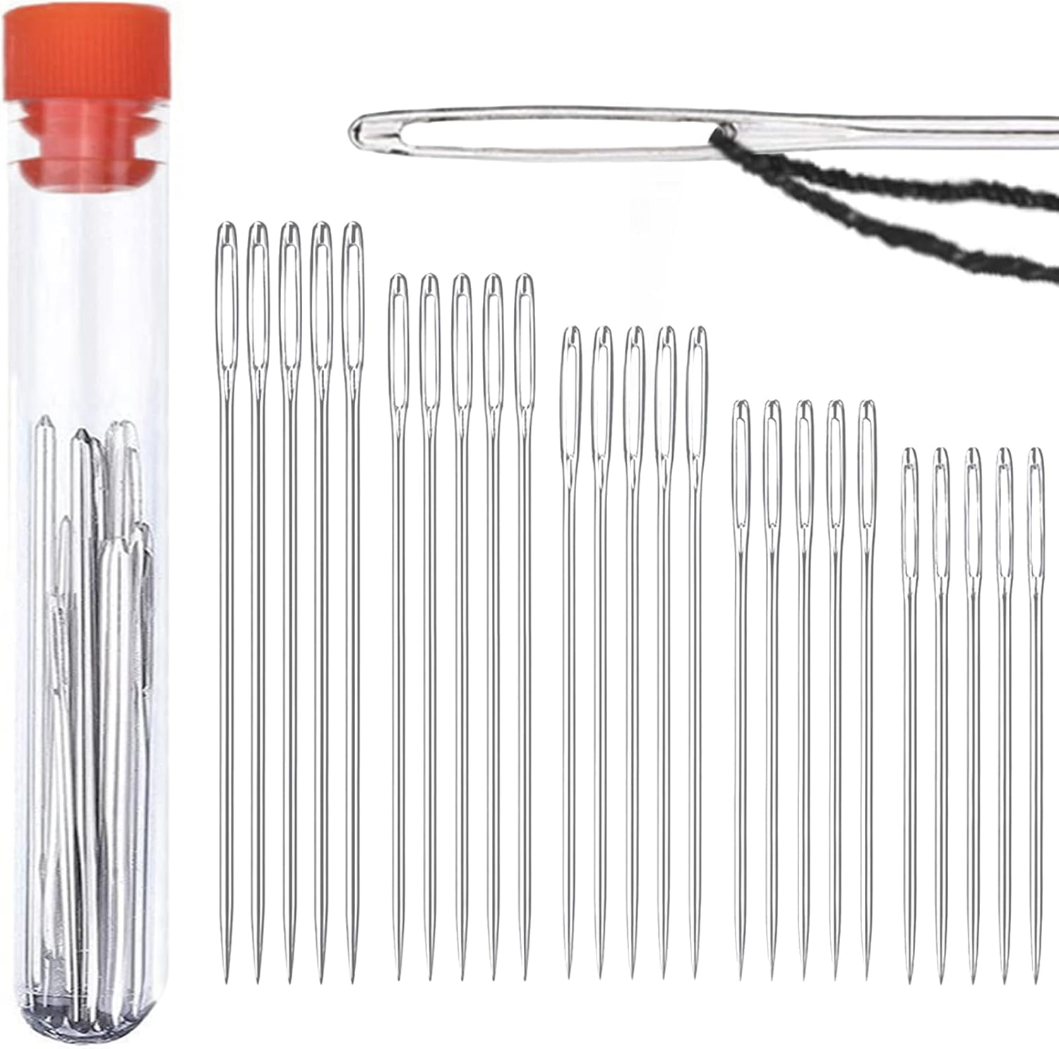 Large Eye Sewing Needles 25 PCS, Large Eye Sharp Head