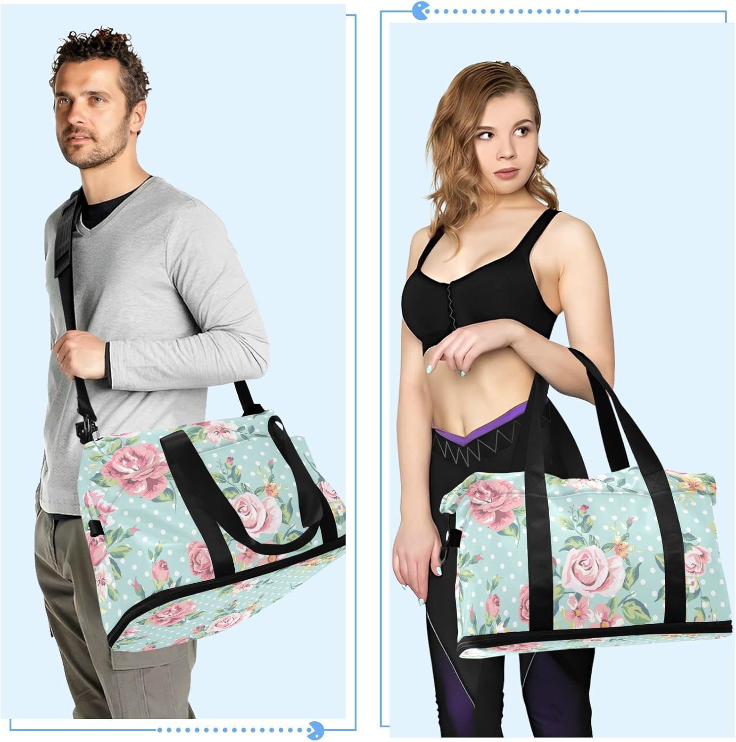 SUABO Travel Duffel Bag, Vintage Pink Floral Sports Tote Gym Bag for Travel, Shoulder Weekender Overnight Bag for Women Men