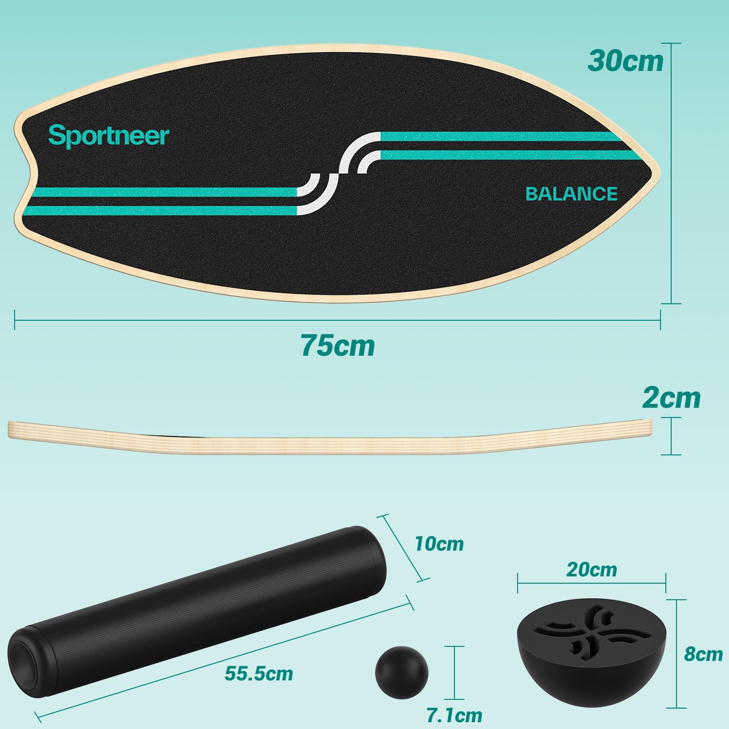 Sportneer Surfin Balance Board per adulti 8 in 1 – Balance board in legno per allenamento del core, surf, sci e riabilitazione – Sicura, antiscivolo, 200 kg