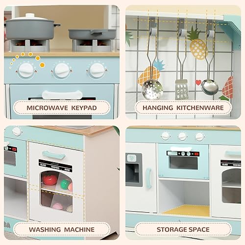 Miniatura 3 de ISBA Juego de cocina de madera para niños, juego de cocina para niños pequeños, juego de cocina para niños pequeños, con accesorios de utensilios de