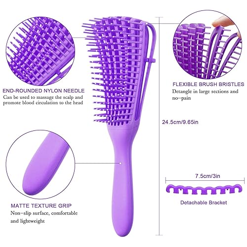 Miniatura 2 de 2 cepillos de desenredo para cabello afroamericano africano, textura de 3a a 4c, pelo ondulado, rizado, espiralado, húmedo, seco, graso, grueso,