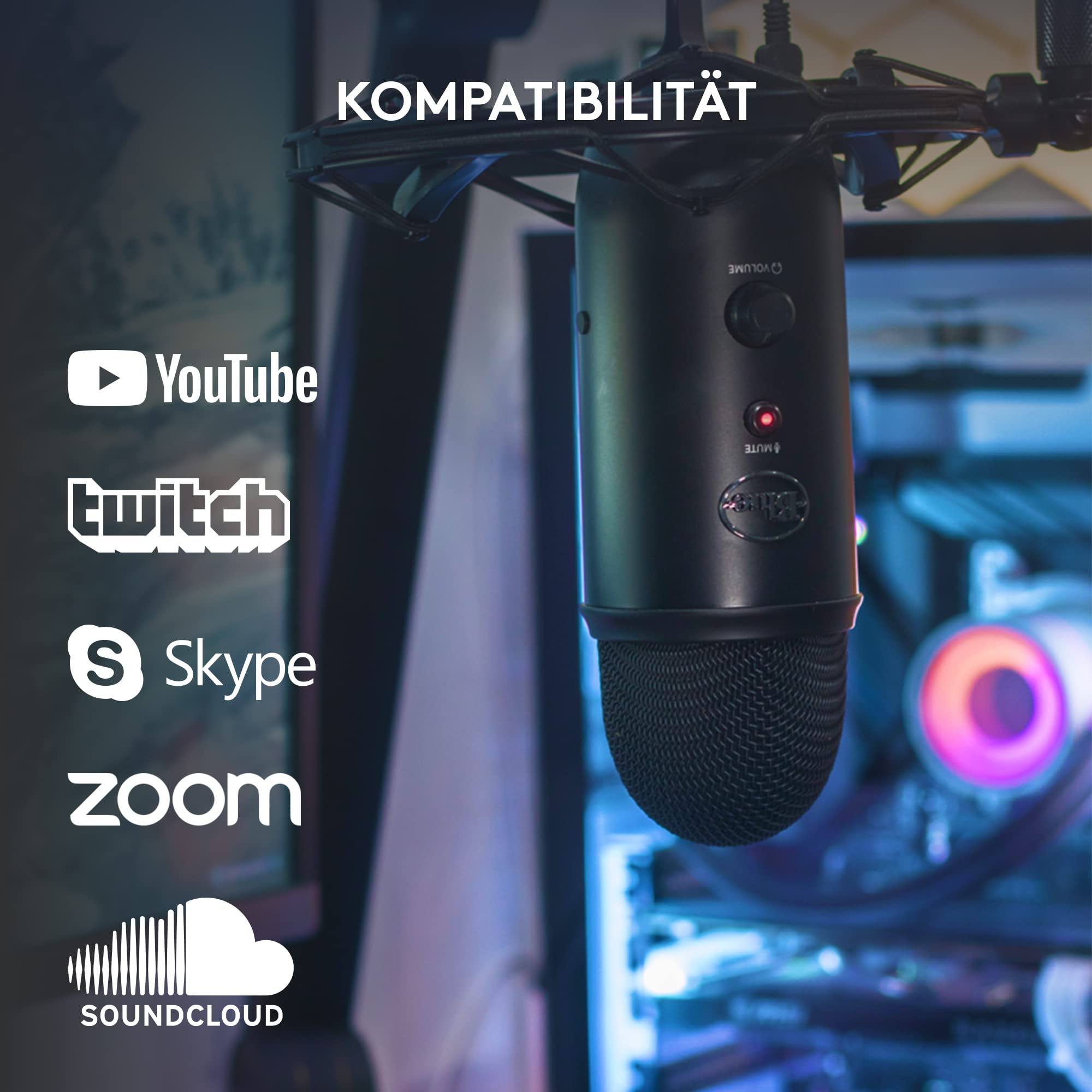 Blue Microphones Yeti Professionelles USB-Mikrofon für Aufnahmen, Streaming, Podcasting, Broadcasting, Gaming, Voiceover und mehr, Plug 'n Play auf PC und Mac - Schwarz
