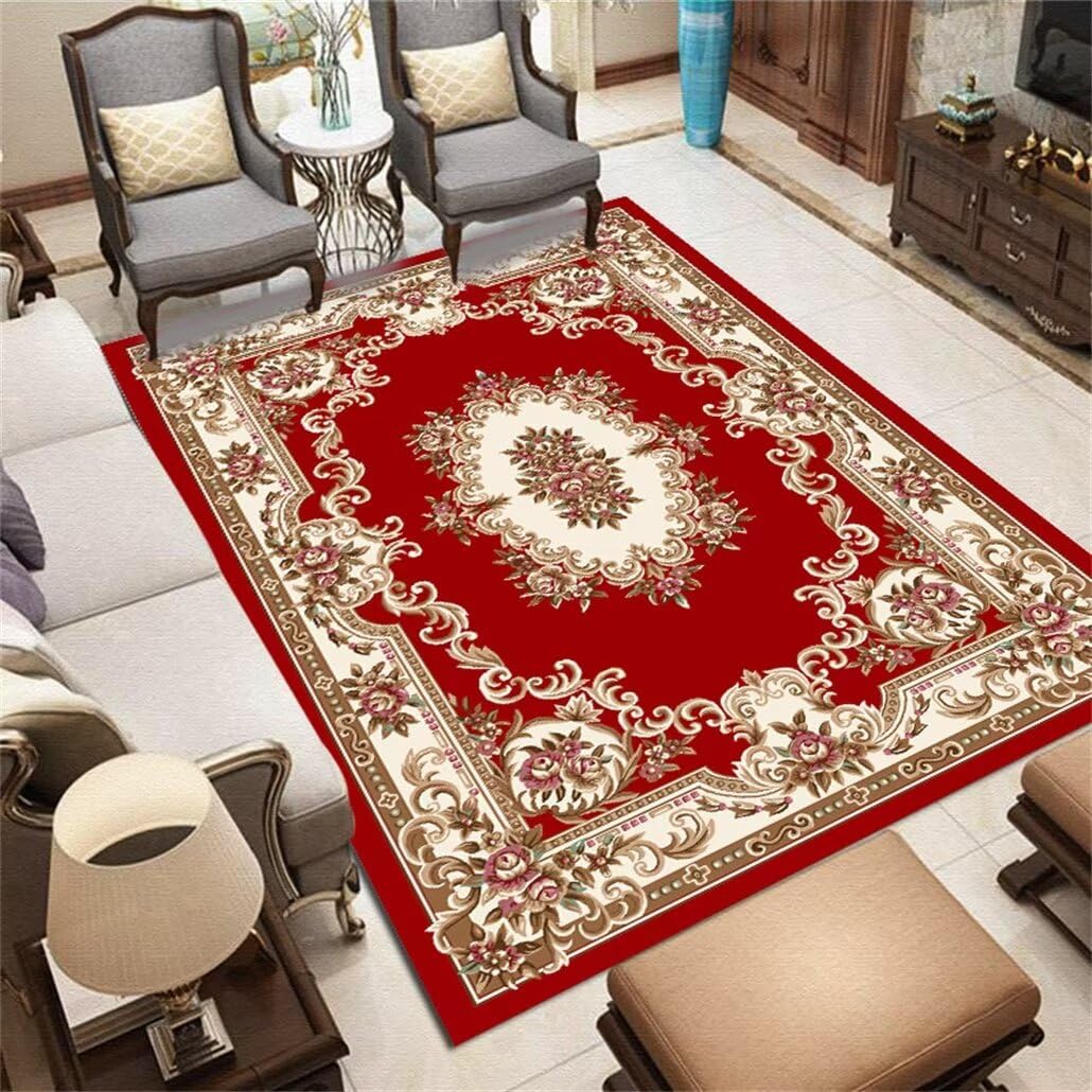 Tapis floral vintage rouge 200x250cm au toucher doux premium
