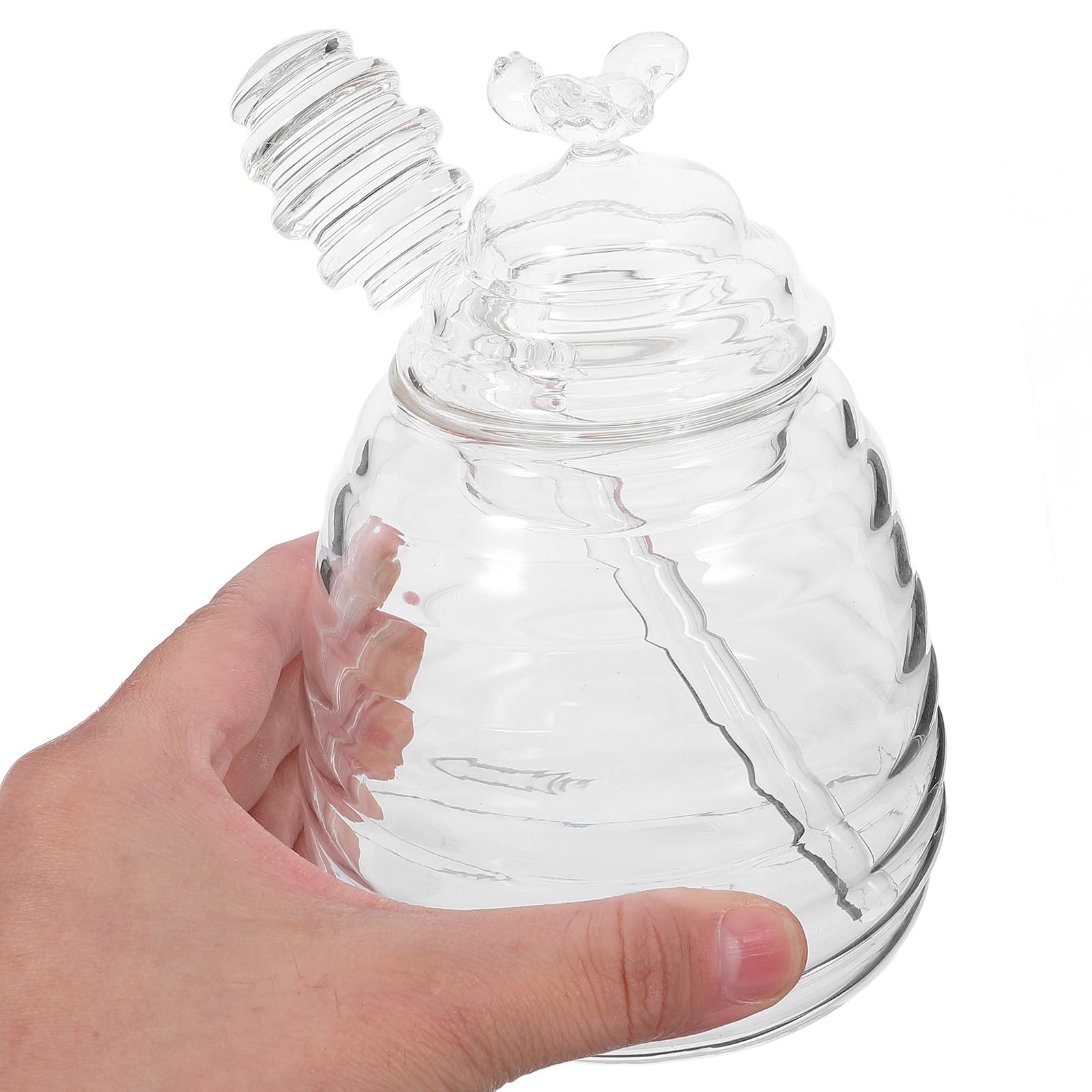 Tarro de Miel Cucharón Integrado y Tapa de Vidrio Transparente para Cocina en Casa, Frasco de Colmena Fácil de Usar Palillo para Mezclar Miel Reutilizable