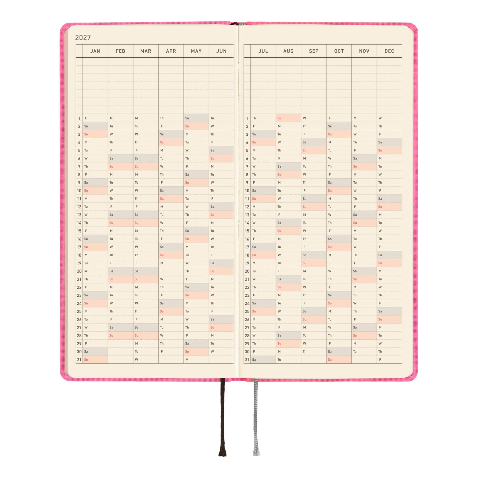 Hobonichi Techo 2027 Weeks MEGA – Colors: Pink Sapphire (English, Tall & Slim, January Start)
