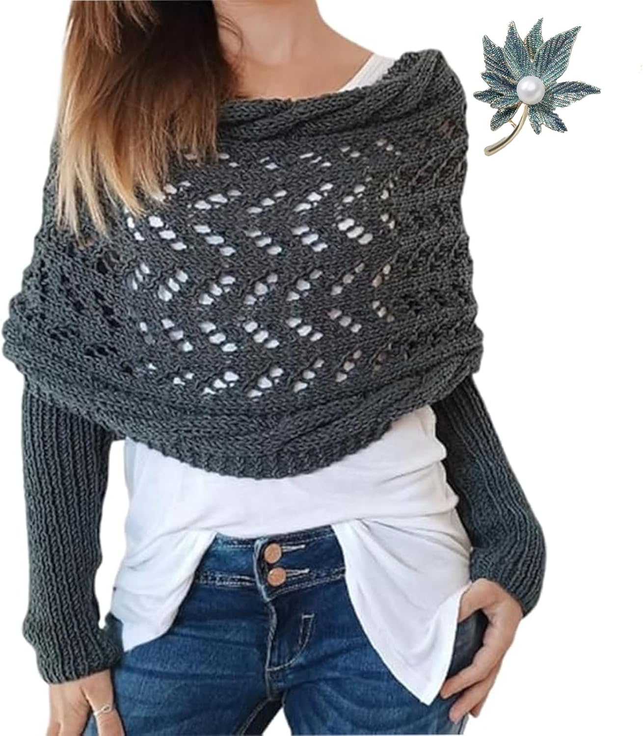 Scarf with Sleeves for Women, Multifunctional Scarf with Sleeves, Knitted Cable Wrap Scarf with Sleeves for Women Plus Size