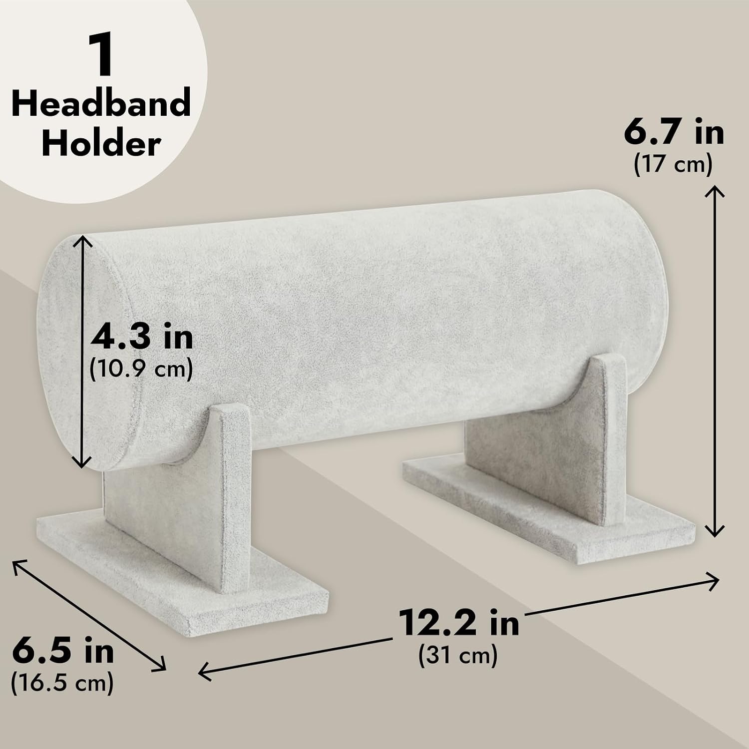 Juvale Velvet Headband Holder Stand - 12.2 x 6.5 x 6.7 Inches, Gray Velvet - Hair Accessories Organizer & Headband Rack - Bracelet Display & Jewelry Stand