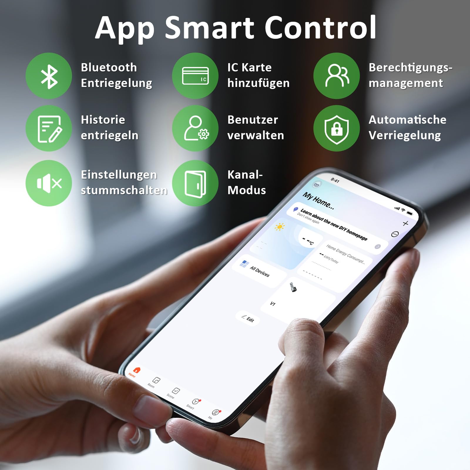 FITNATE Elektronisches Türschloss mit Fingerabdruck, 5-in-1 | App, Bluetooth, RFID, Passwort & Schlüssel, Verstellbar 60-80mm