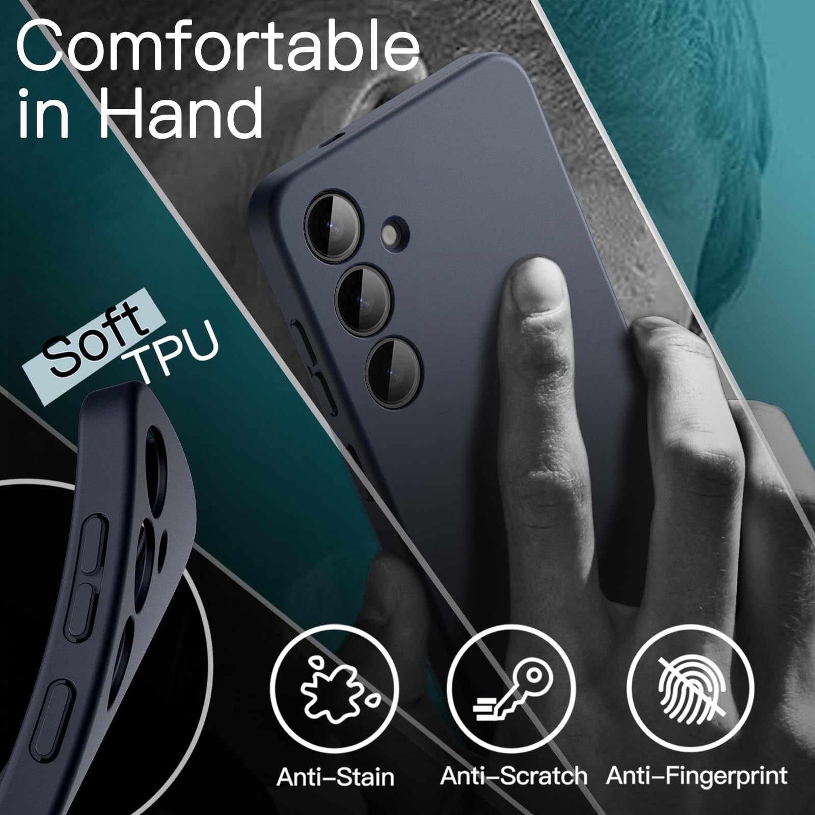JETech Cienkie Etui dla Samsung Galaxy S24 Plus, Ciemnoniebieski | Ochrona Obiektywu Aparatu, Miękka Konstrukcja TPU, Matowe Wykończenie, Odporny na Wstrząsy