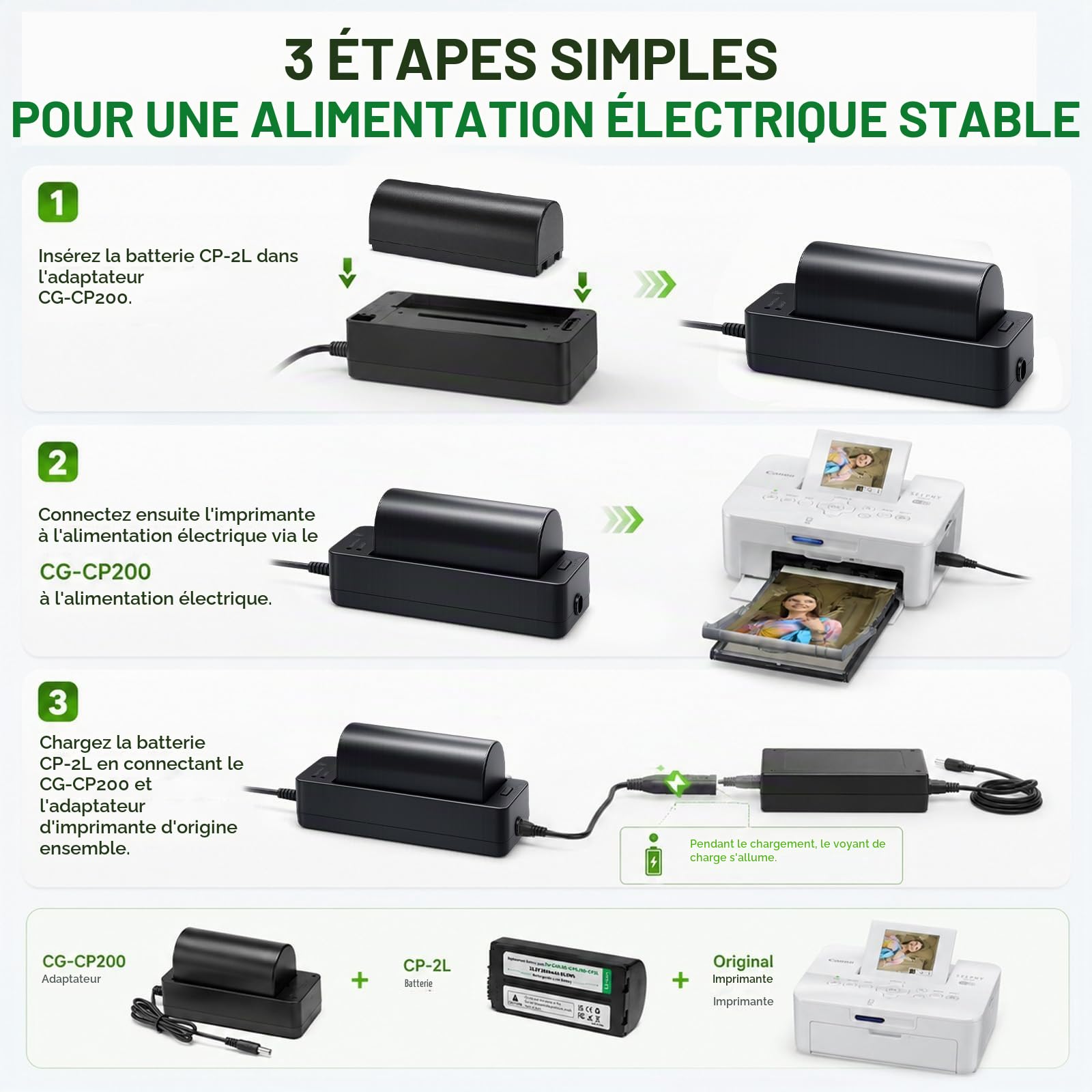 Lot de 2 batteries 2500 mAh NB-CP2L CP1L + chargeur adaptateur pour imprimante photo Canon Selphy CP1500, CP1300, CP1200, CP910, CP900, CP820, CP810, CP800, CP520, CP510, CP500