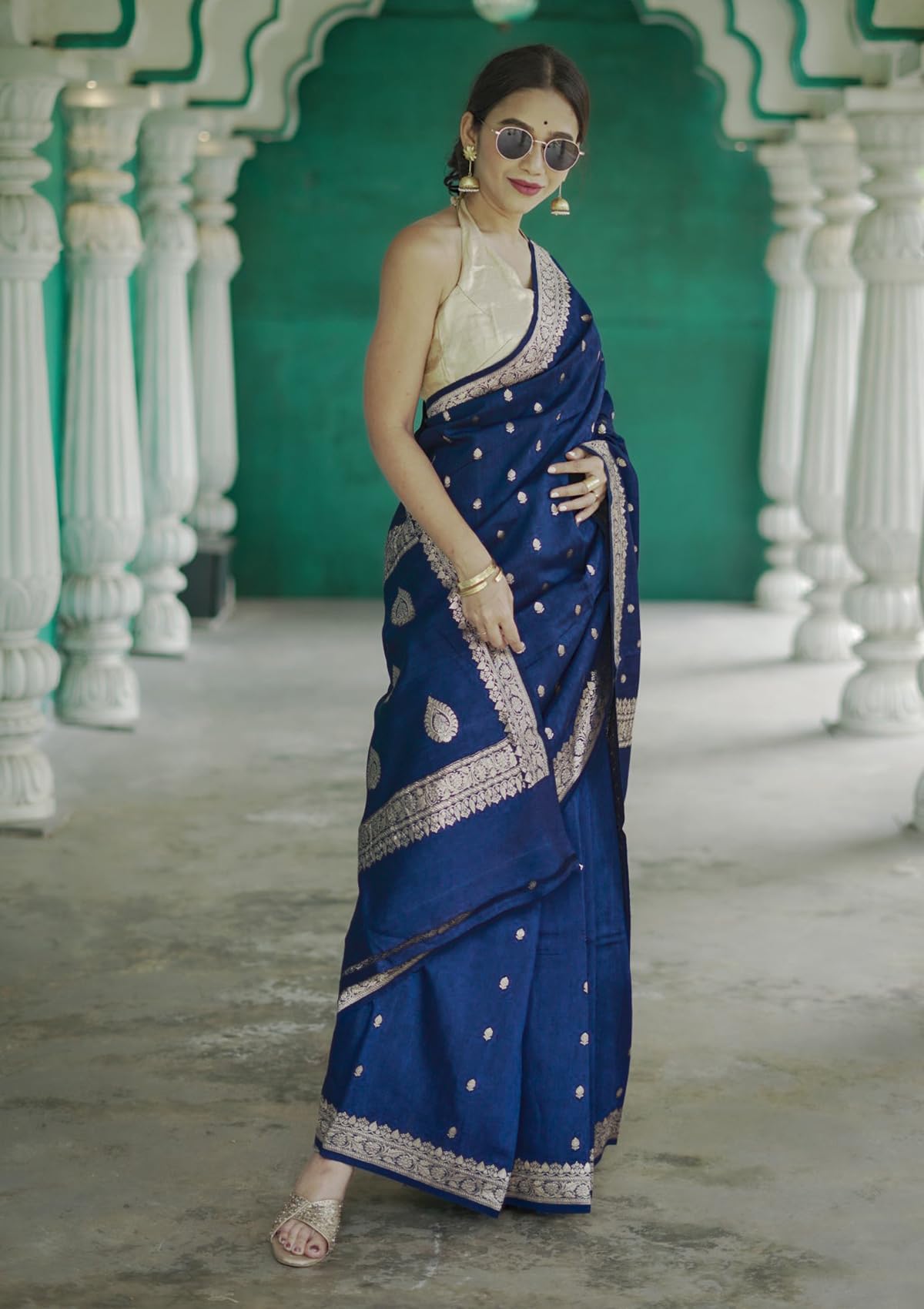 Sugathari Sari da donna in seta jacquard dell'India merid