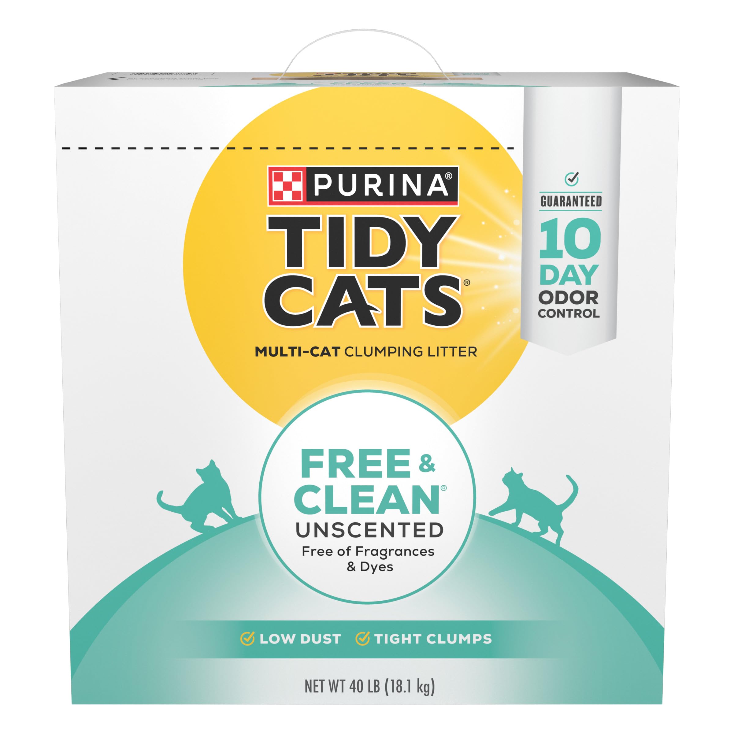 Purina Tidy Cats Clumping Cat Litter, Free & Clean Unscented Multi Cat Litter - 40 lb. Box