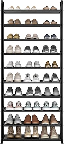 Miniatura 8 de STO STO Zapatero de 10 niveles con estantes de malla resistentes, organizador de zapatos de metal alto para entrada, armario, garaje, puerta