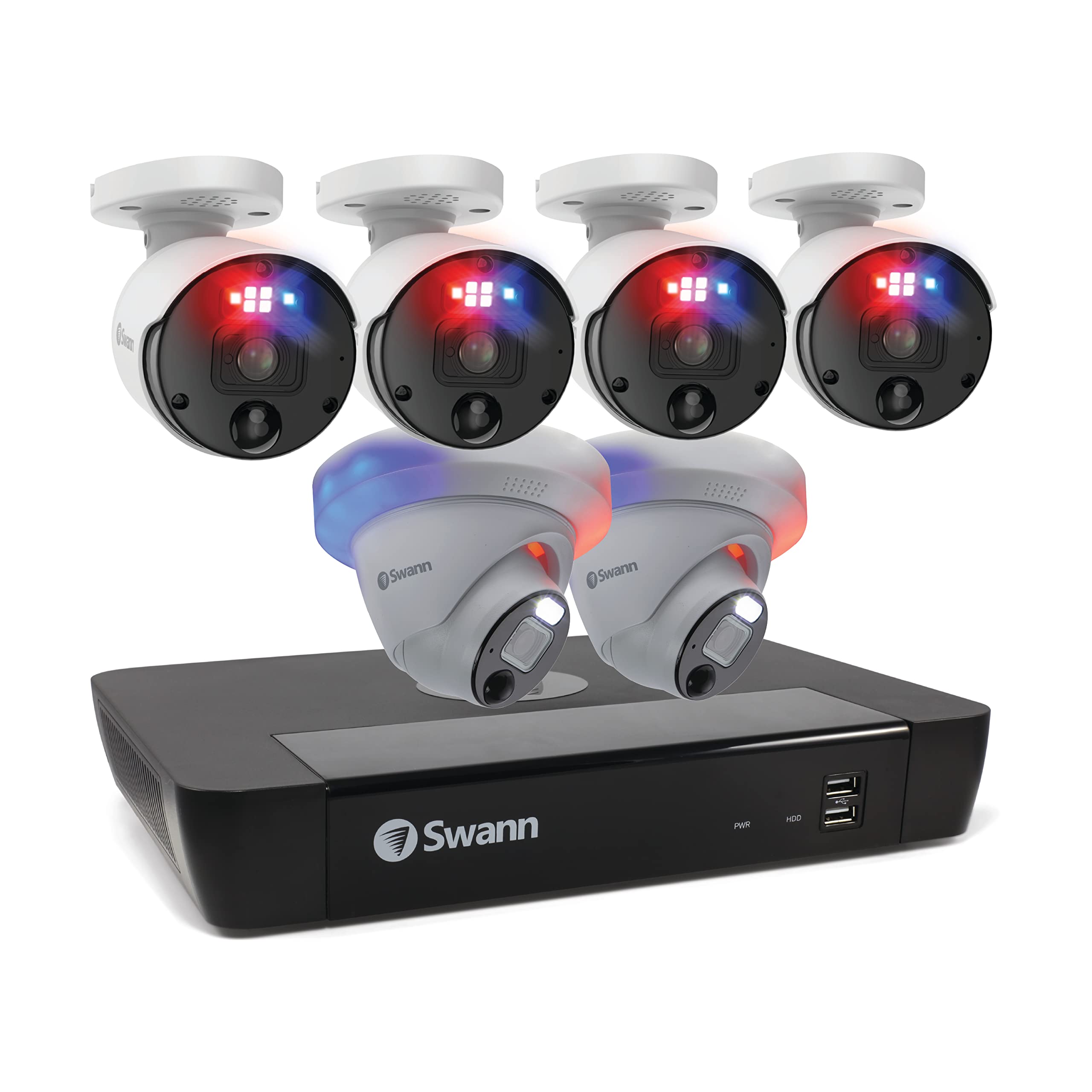 Swann 6K Mega HD Security Camera System, 8 Channel NVR with 2TB, 6 IP Cameras Indoor Outdoor Home, 12MP PoE Wired, Video Analytics, 2-Way Audio, Sirens, Color Night Vision, True Detect, LEDs, 24/7