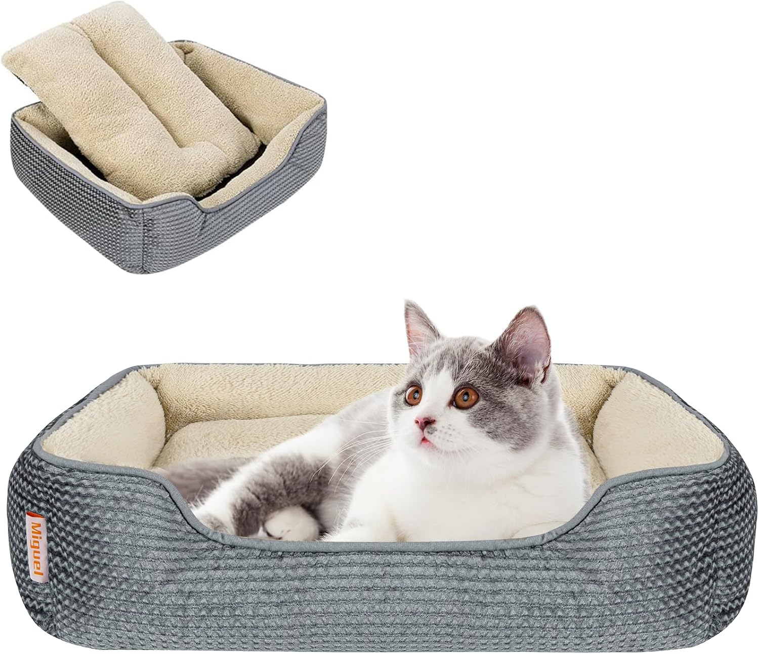 Miguel Washable Large Rectangular Cat and Small Dog Bed – Gray
