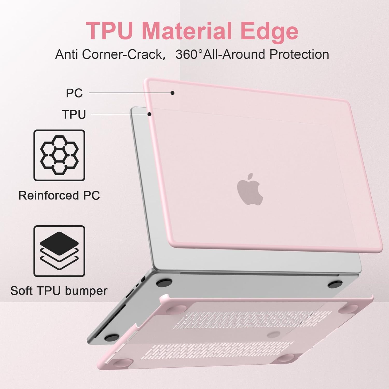 G JGOO Compatible with MacBook Pro 14 inch Case 2026 2025-2021 M5 M4 M3 M2 M1 A3434 A3112 A3185 A3401 A2918 A2992 A2779 A2442, Anti-Crack Soft TPU Bumper Matte Hard Shell Case, Frosted Baby Pink - Image 3