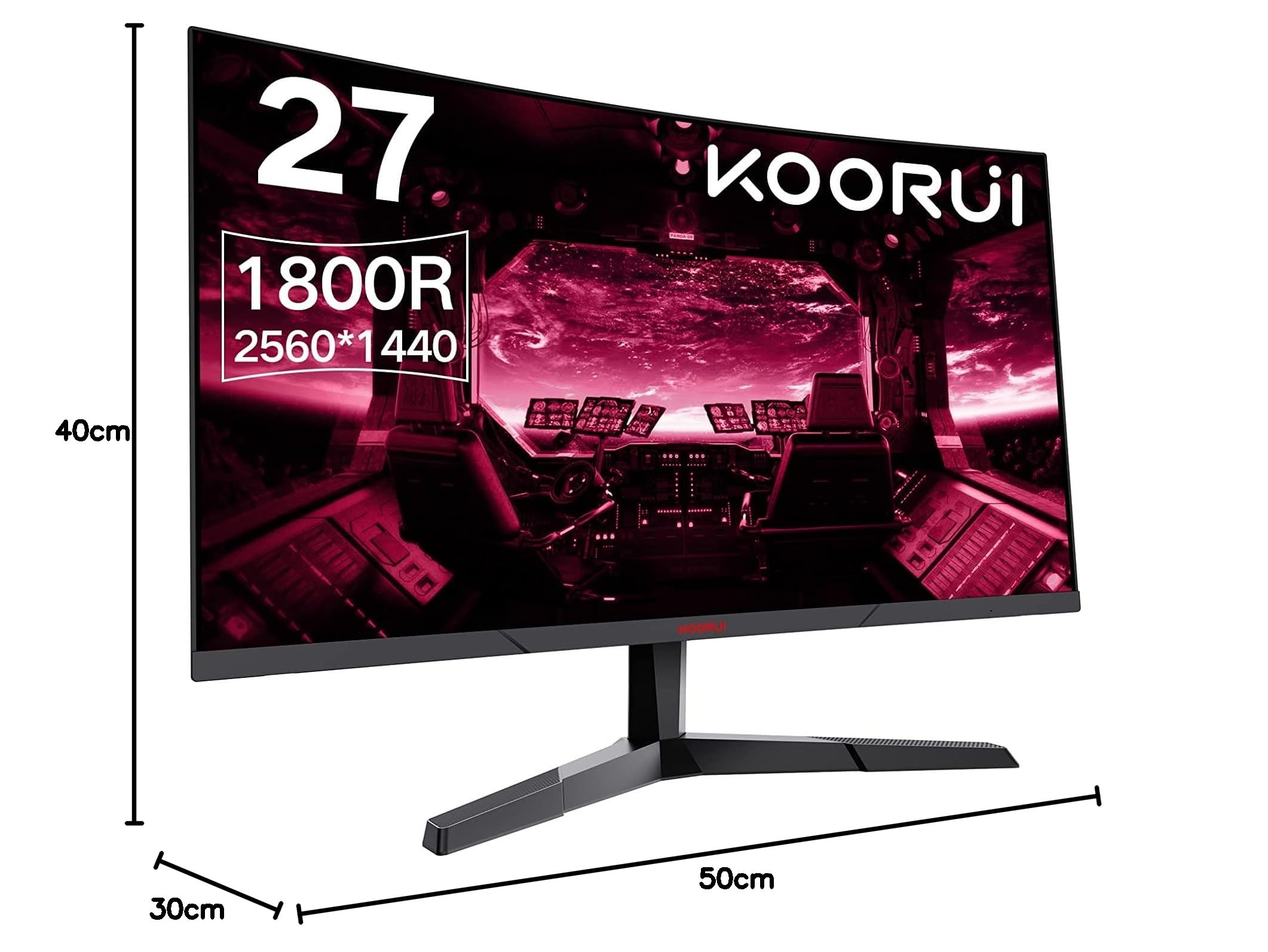KOORUI Monitor gamingowy, 27”, zakrzywiona powierzchnia ekranu 1800R o rozdzielczości 2560 x 1440 (QHD), 144 Hz, 1 ms, DCI-P3 85%, ultracienka przysłona, regulowane nachylenie, obsługuje HDMI/DP