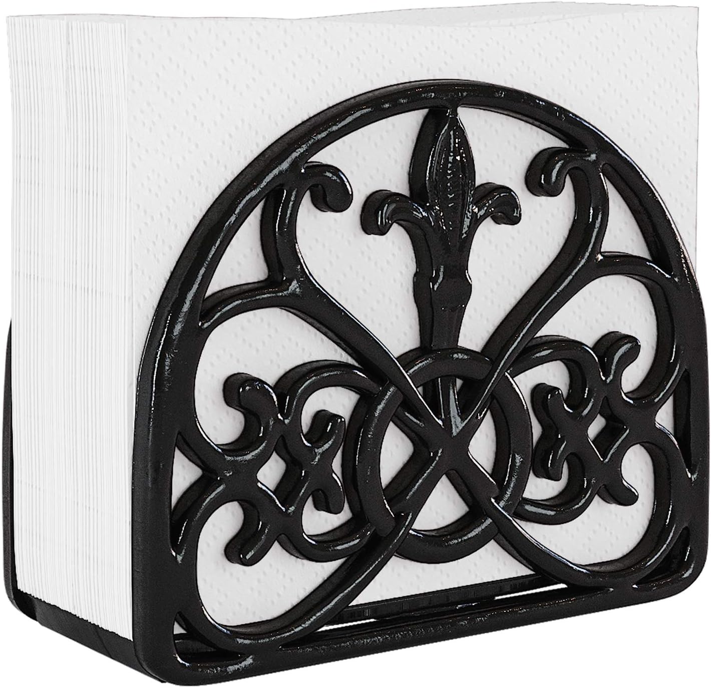 Home Intuition Fleur De Lis Collection Free Standing Cast Iron Napkin Holder Tissue Dispenser for Buffet Dining Table Kitchen Countertop, Weighted Design, Black Home Intuition Fleur De Lis Collection Free Standing Cast Iron Napkin Holder Tissue Dispenser for Buffet Dining Table Kitchen Countertop, Weighted Design, Black