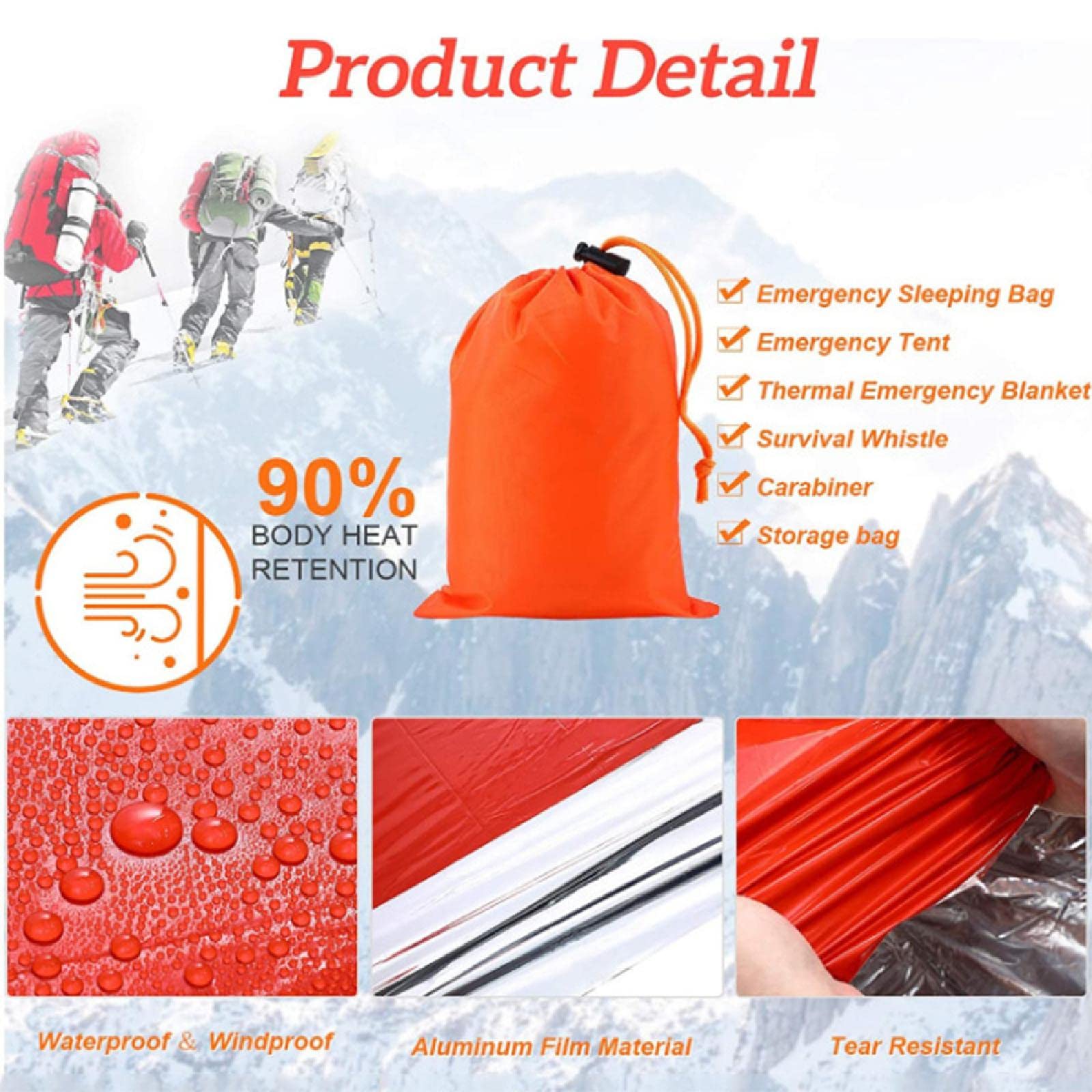 Saco de Dormir de Emergencia, Bolsa Bivvy de Supervivencia Ligera e Impermeable Manta de Rescate de Emergencia para Acampar al Aire Libre, Senderismo
