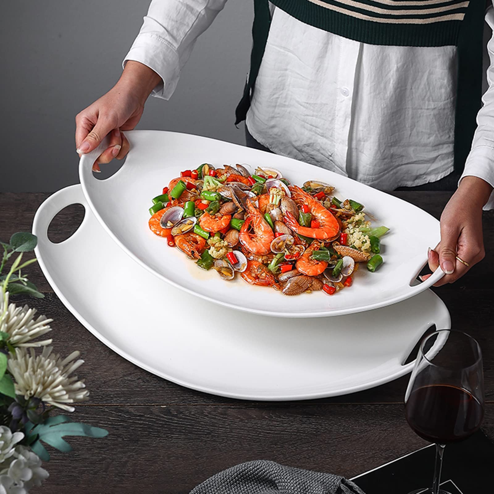 Talerz Z Owocami Morza, Kreatywne Chińskie Palety Podwójne, Zastawa Stołowa Na świętowanie Hotelu święto święta Bożego Narodzenia, Ceramika, 49 Cm/54 Cm(Size:54 * 32 * 6CM)