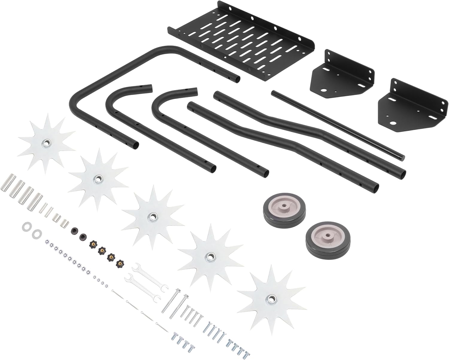 Push Spike Aerator Rolling Lawn Aerator, Rotary Spike Lawn Aerator, Manual Aeration Equipment W/Handle, 2 Wheels, 5 Steel Tines Suitable for Lawns, Garden, Yard Grass Aeration Steel+Plastic