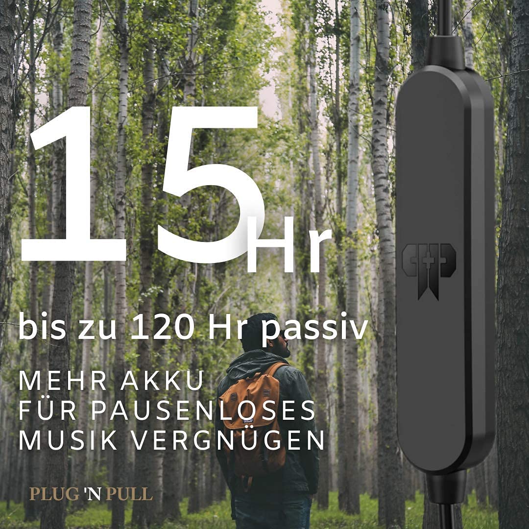 PLUG 'N PULL Écouteurs intra auriculaires sans fil Bluetooth 5.0 avec micro, 15 heures d'autonomie, microphone avec réduction de bruit, idéal sport, résistant à la transpiration, fixation magnétique