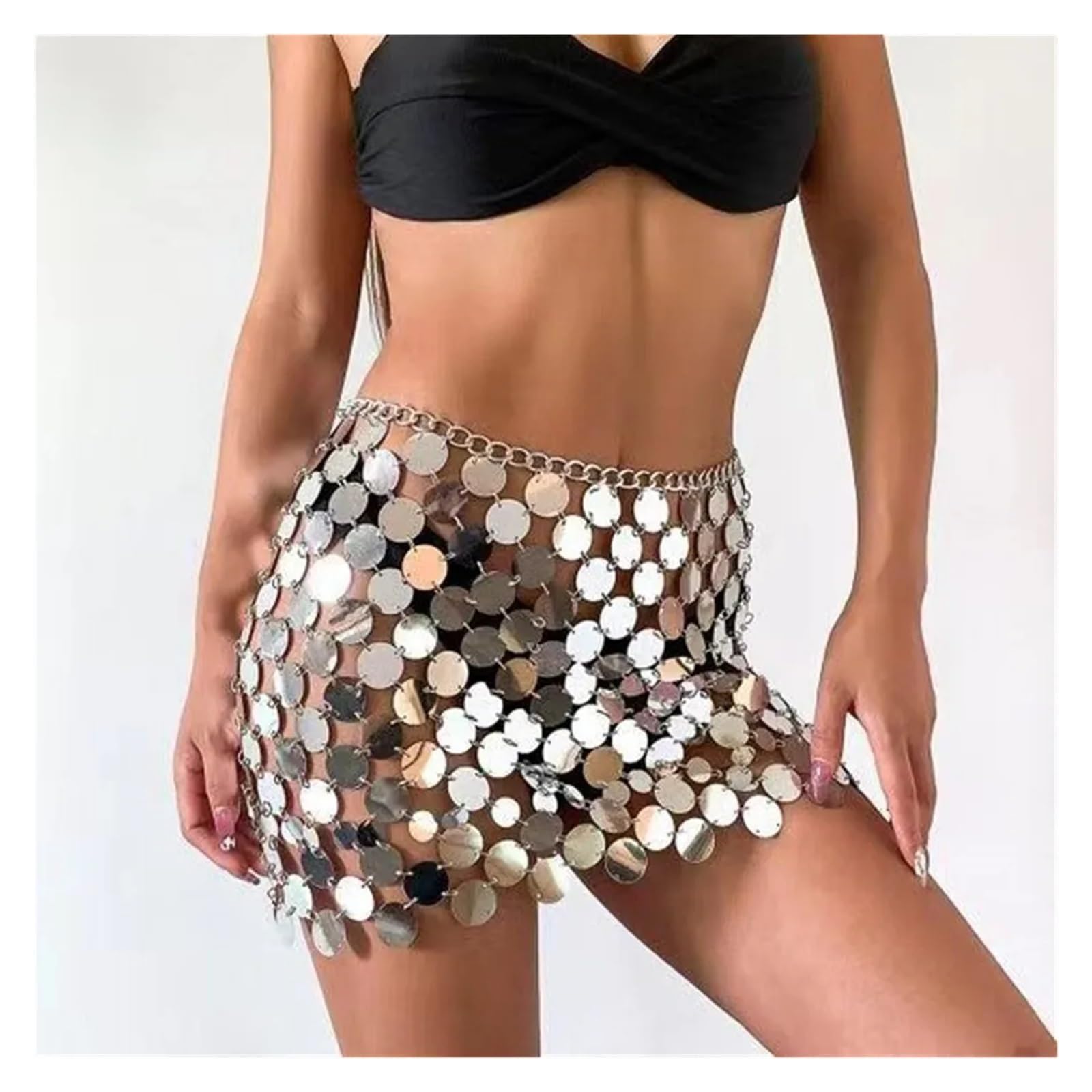 Falda Lentejuelas Minifalda Transparente con Lentejuelas for Mujer, Falda Sexy Elegante, sólido Corto, Ropa de Calle for Fiesta y Discoteca(Black)