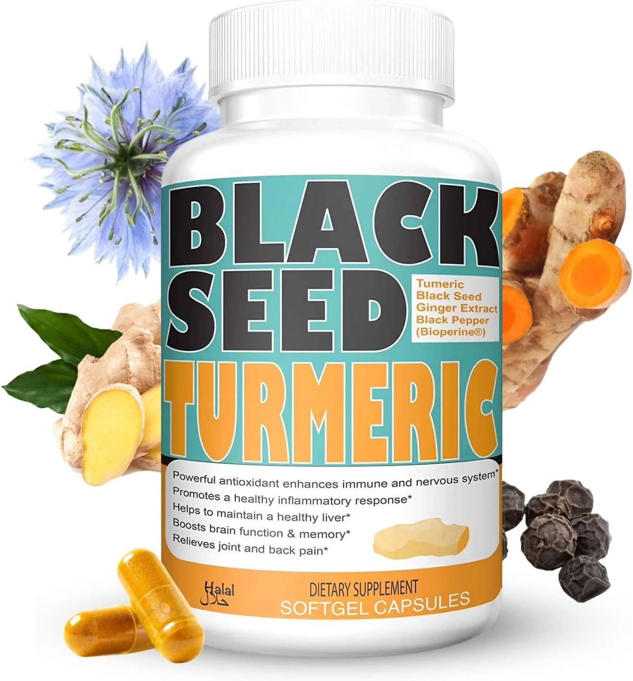 Turmeric 1350mg Curcumin 150mg Black Seed Powder 75mg