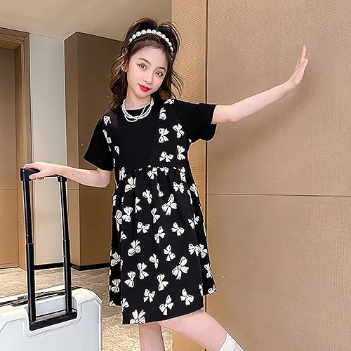 Miniatura 2 de VEFSU Toddler Girl's Print Ruffle Trim Round Neck Puff Sleeve Flared A Line Dress Toddler Sleeveless Flower Girl Flowers