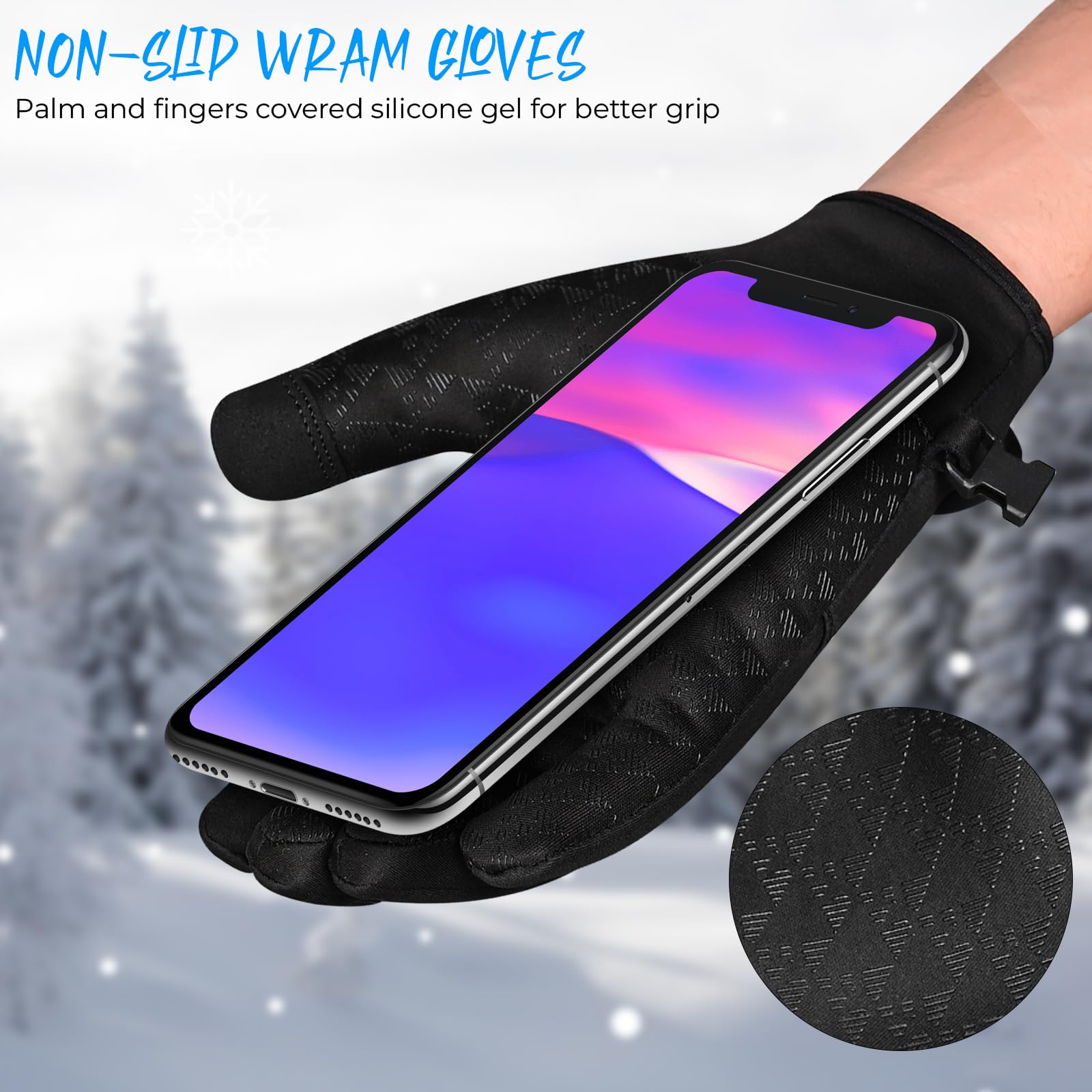 WESTWOOD FOX Gants d'hiver chauds coupe-vent imperméables homme femme écran tactile thermiques poignets élastiques course