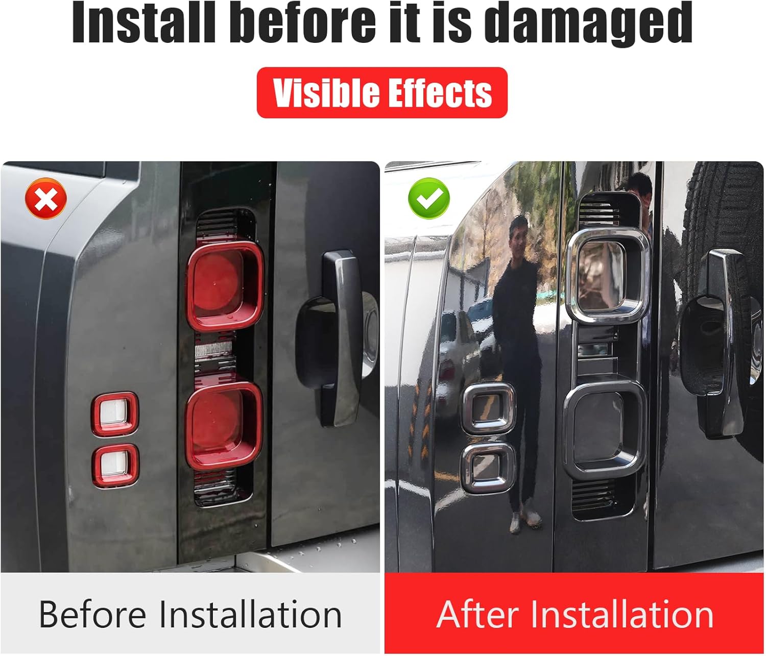 Smoked Tail Light Cover for 2020-2026 Land Rover Defender 90 110 130 Rear Tail Light Fog Light Housing Exterior Conversion Black Knight Accessories (Smoked Tail Light Cover + Fog Lamp 8-Piece Set)