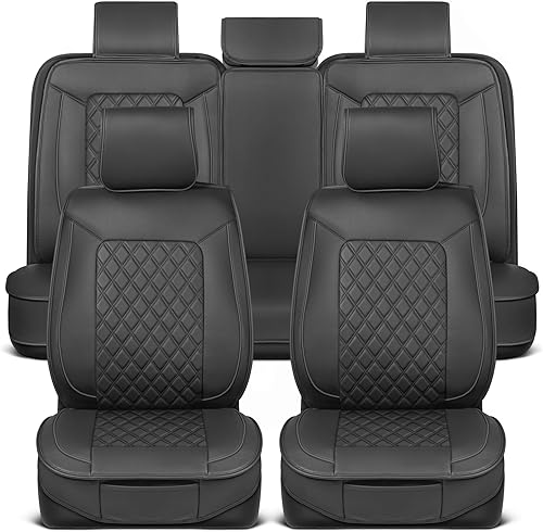 MotorBox Juego completo de fundas de asiento para Chevy SilveradoSierra 15002500HD3500HD 2007-2023 Edición Prestige de piel sintética, color gris