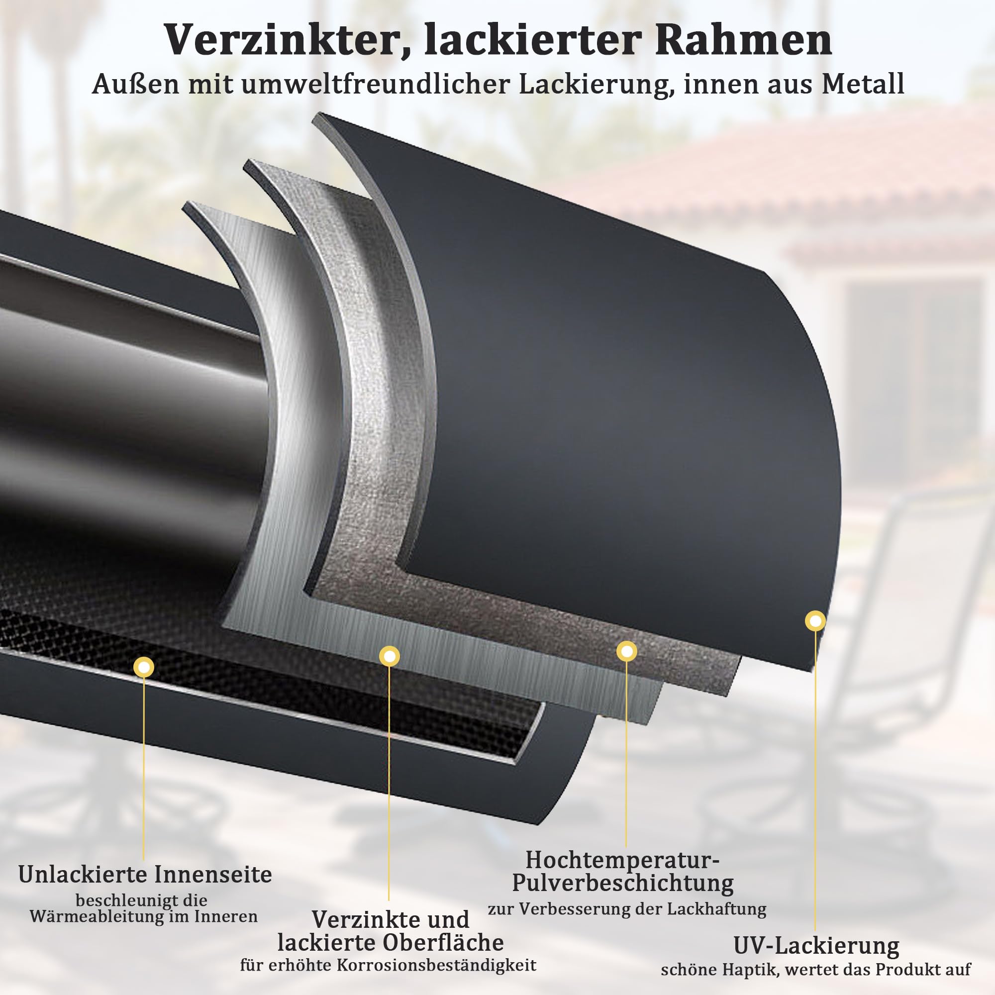 Mingone Gartentisch Rund, Balkontisch 60x60cm, Schwarz