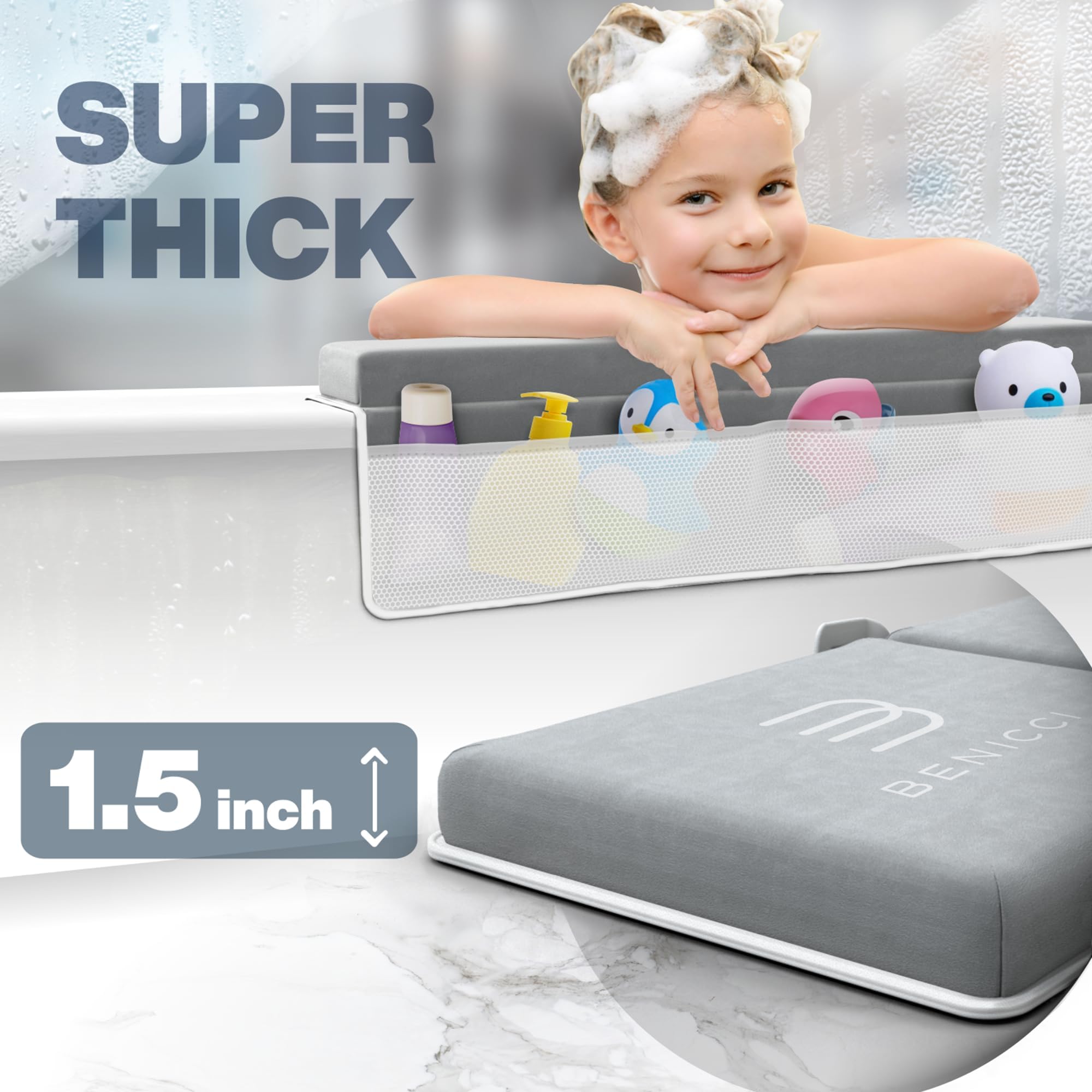 Benicci Comfortable Bath Kneeler and Elbow Kneeling Rest Pad for Baby Bathing Parents Painless Foam Mat with Toy Organizer Pockets Quick Drying, Foldable, Non Slip for Baby and Toddler Bathing