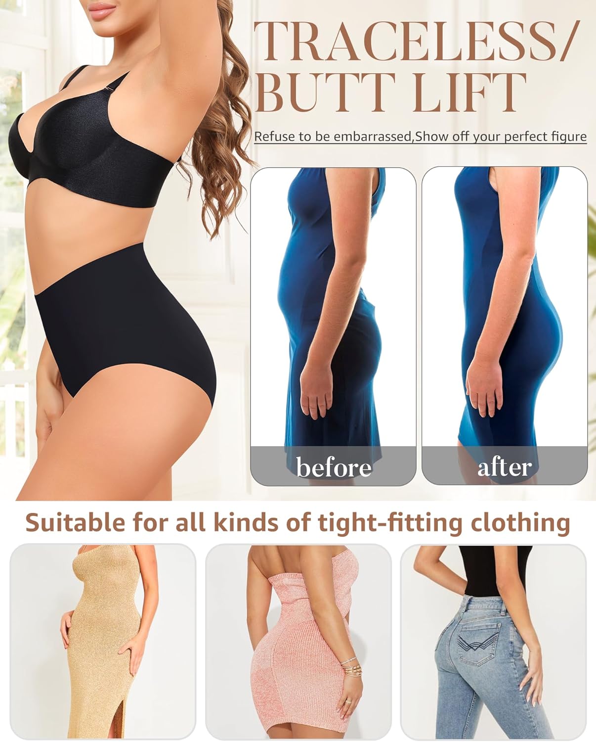 Seamless Underwear for Women High Waisted No Show Panties Full Coverage Briefs Invisible Soft 5 Pack S-XXL - Image 5