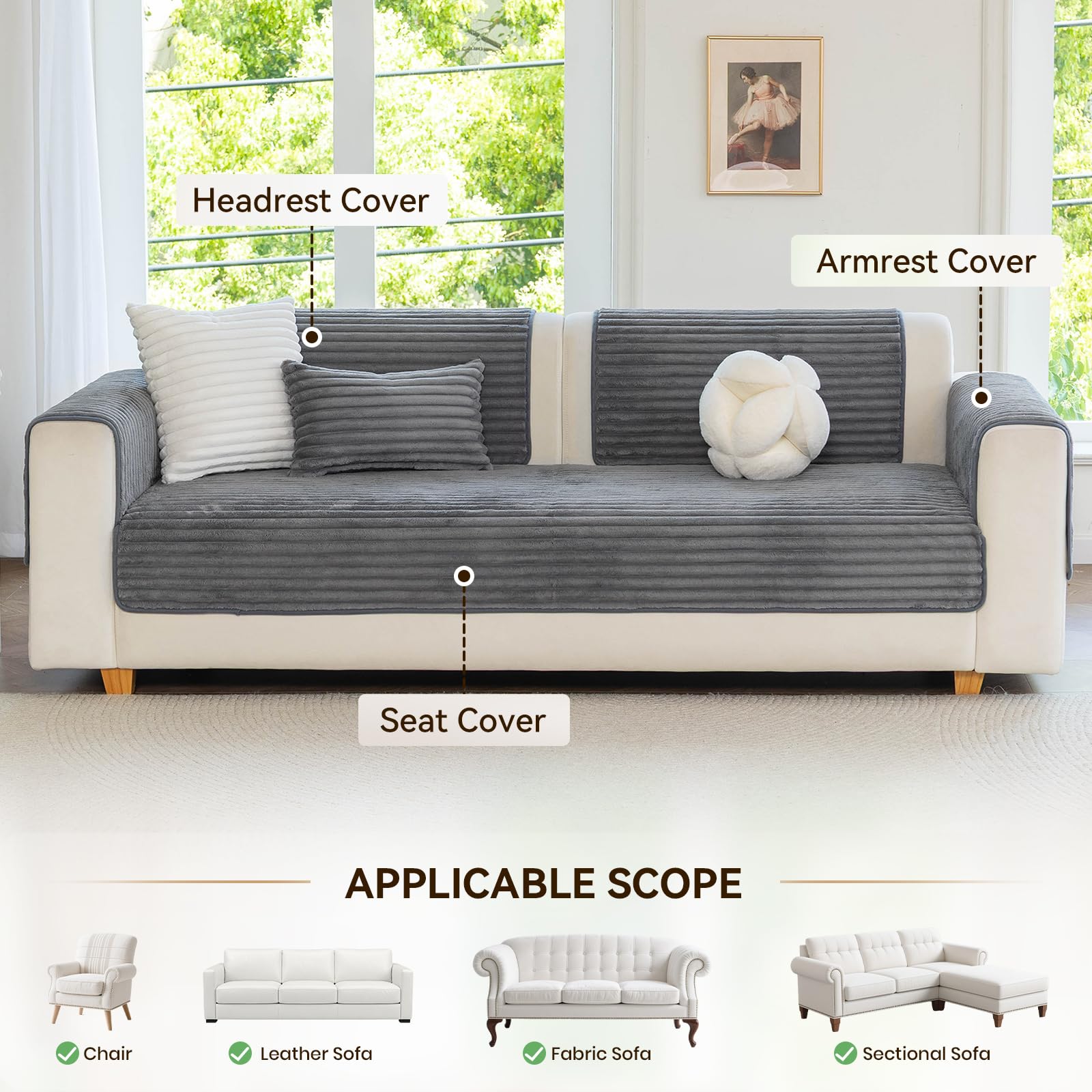 Royhom Housse de Canapé, Protege Canape Impermeable, Housse Canape d'angle, Doux Couverture pour Canapé, Tapis, Rebord de Fenêtre (Gris, 90 x 180 cm)