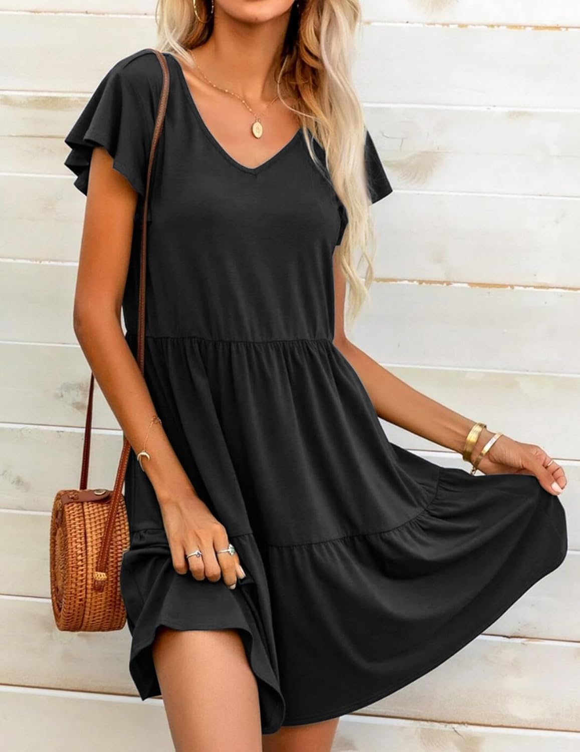 HOTOUCH Women's Casual Summer Dress with Pockets V Neck Ruffle Sleeve A-Line Dresses - Image 2