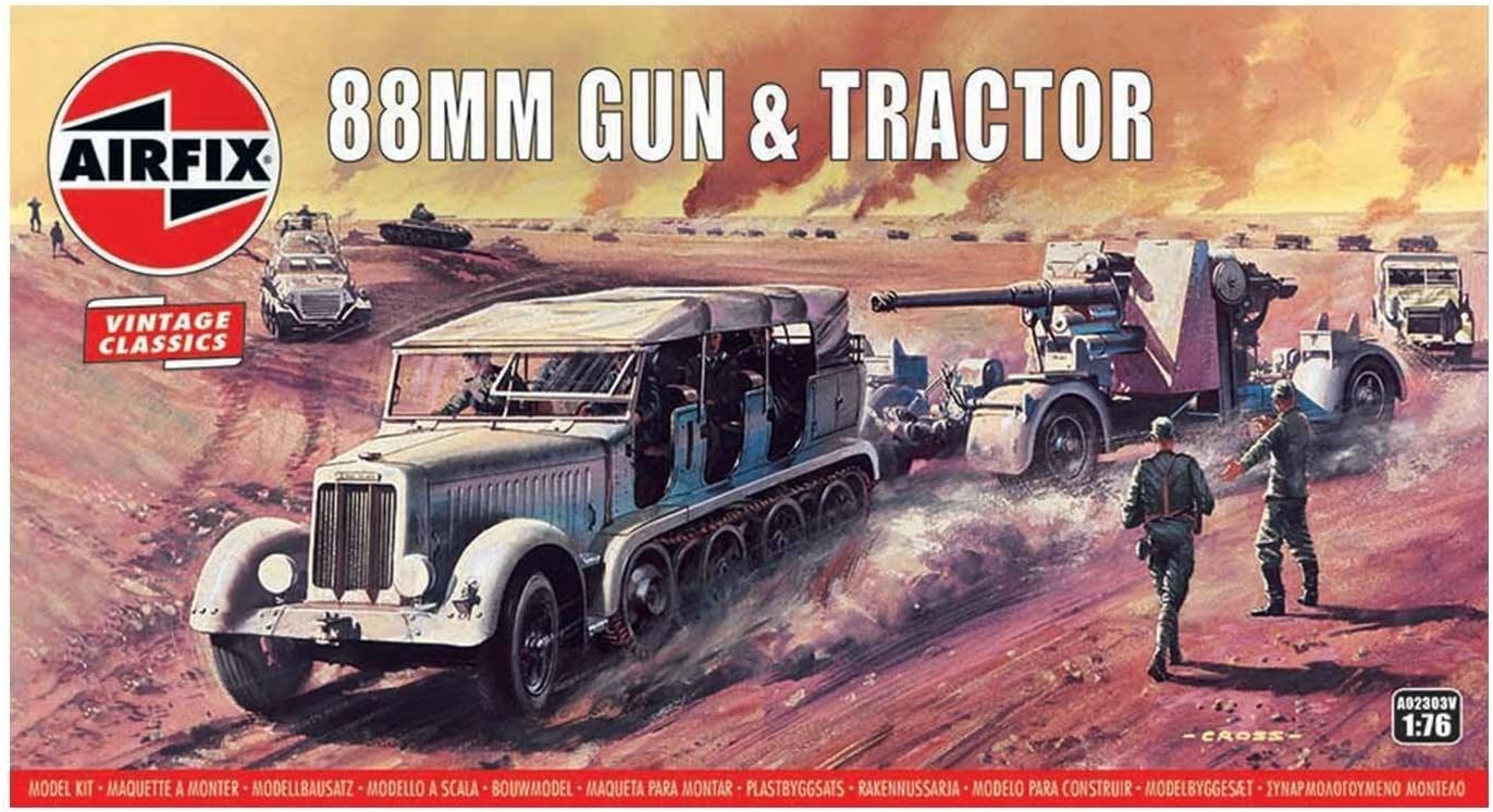 Vintage Classics Set - A02303V 88mm Gun & Tractor - Plastic Model Motor Vehicle Kits for Adults & Children 8+, Set Includes 114 Pieces, Sprues & Decals - 1:76 Scale Model Vehicle Set
