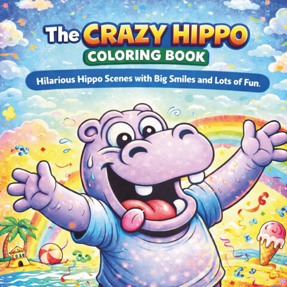 The Crazy Hippo Coloring Book|50+ Crazy Illustration |: Hilarious Hippo Scenes with Big Smiles and Lots of Fun| For Ages 4+